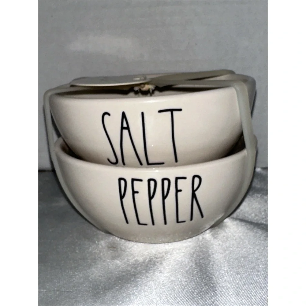 Rae Dunn Salt and Pepper Cellar Bowls Set Cream Ceramic Artisan Collection NEW